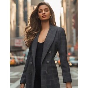 Bar III Open-Front Blazer Womens Size 6 Small Black Check Long Sleeve MSRP $119